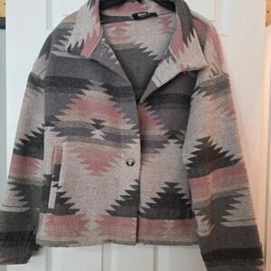 Blue B Collection Aztec Southwestern Shacket Jacket Pink Gray Size S Vintage